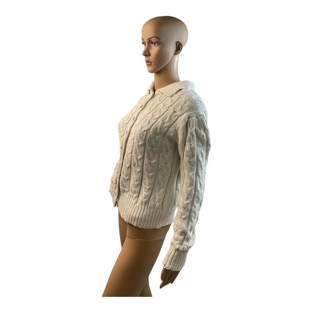 J.G. Hook Women’s Vintage Beige 100% Cotton Cable-Knit Cardigan Sweater Size M. - Picture 4 of 13